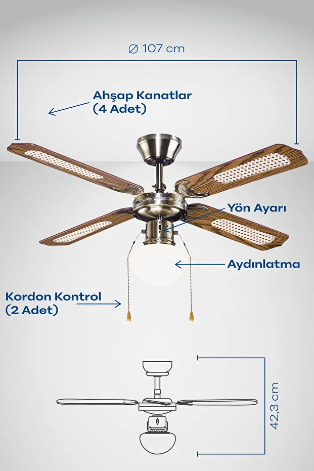 Blooma Goodhome Tavan Vantilatörü Ahşap Kanat 107 Cm